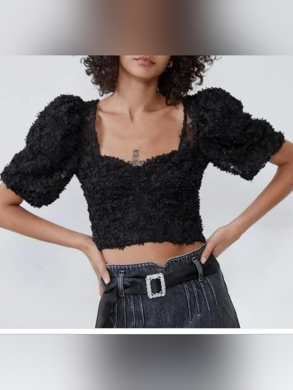NWOT ZARA 3D Floral Rosette Crop Top XS/S